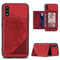 Mandala Flower Cloth Multifunction Stand Card Leather Phone Case for Samsung Galaxy A01 - Red