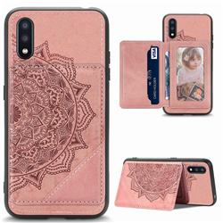 Mandala Flower Cloth Multifunction Stand Card Leather Phone Case for Samsung Galaxy A01 - Rose Gold