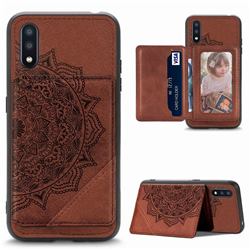 Mandala Flower Cloth Multifunction Stand Card Leather Phone Case for Samsung Galaxy A01 - Brown