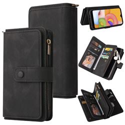 Luxury Multi-functional Zipper Wallet Leather Phone Case Cover for Samsung Galaxy A01 - Black