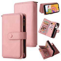 Luxury Multi-functional Zipper Wallet Leather Phone Case Cover for Samsung Galaxy A01 - Pink