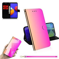 Shining Mirror Like Surface Leather Wallet Case for Samsung Galaxy A01 Core - Rainbow Gradient