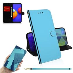 Shining Mirror Like Surface Leather Wallet Case for Samsung Galaxy A01 Core - Blue