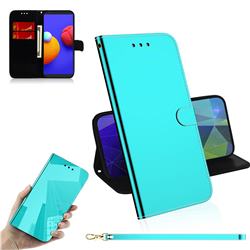 Shining Mirror Like Surface Leather Wallet Case for Samsung Galaxy A01 Core - Mint Green