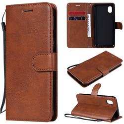 Retro Greek Classic Smooth PU Leather Wallet Phone Case for Samsung Galaxy A01 Core - Brown