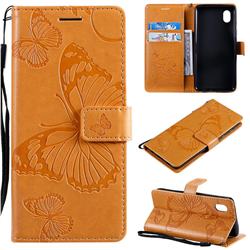 Embossing 3D Butterfly Leather Wallet Case for Samsung Galaxy A01 Core - Yellow