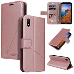 GQ.UTROBE Right Angle Silver Pendant Leather Wallet Phone Case for Samsung Galaxy A01 Core - Rose Gold
