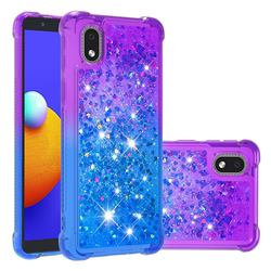Rainbow Gradient Liquid Glitter Quicksand Sequins Phone Case for Samsung Galaxy A01 Core - Purple Blue