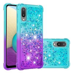 Rainbow Gradient Liquid Glitter Quicksand Sequins Phone Case for Samsung Galaxy A02 - Blue Purple
