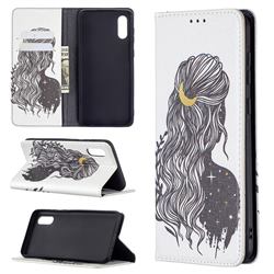 Girl with Long Hair Slim Magnetic Attraction Wallet Flip Cover for Samsung Galaxy A02