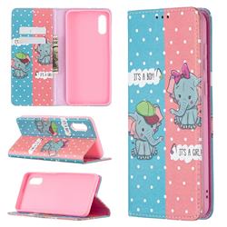 Elephant Boy and Girl Slim Magnetic Attraction Wallet Flip Cover for Samsung Galaxy A02