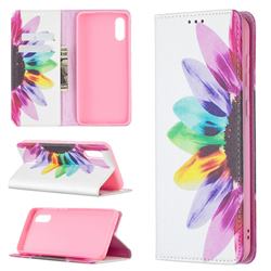 Sun Flower Slim Magnetic Attraction Wallet Flip Cover for Samsung Galaxy A02