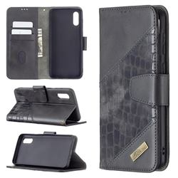 BinfenColor BF04 Color Block Stitching Crocodile Leather Case Cover for Samsung Galaxy A02 - Black