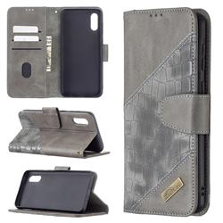 BinfenColor BF04 Color Block Stitching Crocodile Leather Case Cover for Samsung Galaxy A02 - Gray