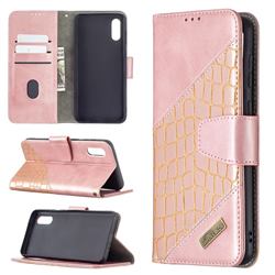 BinfenColor BF04 Color Block Stitching Crocodile Leather Case Cover for Samsung Galaxy A02 - Rose Gold