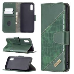BinfenColor BF04 Color Block Stitching Crocodile Leather Case Cover for Samsung Galaxy A02 - Green