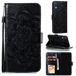 Intricate Embossing Datura Solar Leather Wallet Case for Samsung Galaxy A02 - Black