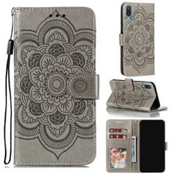 Intricate Embossing Datura Solar Leather Wallet Case for Samsung Galaxy A02 - Gray