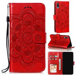 Intricate Embossing Datura Solar Leather Wallet Case for Samsung Galaxy A02 - Red