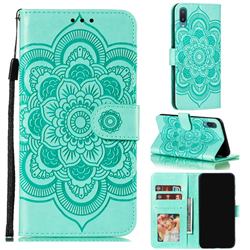 Intricate Embossing Datura Solar Leather Wallet Case for Samsung Galaxy A02 - Green