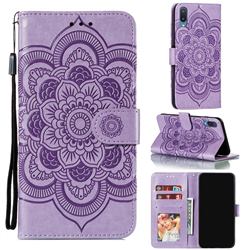 Intricate Embossing Datura Solar Leather Wallet Case for Samsung Galaxy A02 - Purple