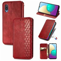 Ultra Slim Fashion Business Card Magnetic Automatic Suction Leather Flip Cover for Samsung Galaxy A02 - Red
