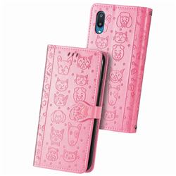 Embossing Dog Paw Kitten and Puppy Leather Wallet Case for Samsung Galaxy A02 - Pink