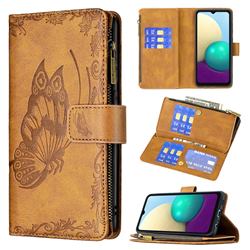 Binfen Color Imprint Vivid Butterfly Buckle Zipper Multi-function Leather Phone Wallet for Samsung Galaxy A02 - Brown