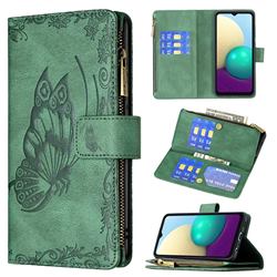 Binfen Color Imprint Vivid Butterfly Buckle Zipper Multi-function Leather Phone Wallet for Samsung Galaxy A02 - Green