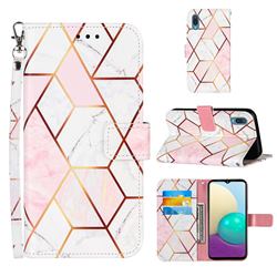 Pink White Stitching Color Marble Leather Wallet Case for Samsung Galaxy A02