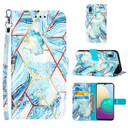 Lake Blue Stitching Color Marble Leather Wallet Case for Samsung Galaxy A02
