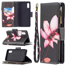 Lotus Flower Binfen Color BF03 Retro Zipper Leather Wallet Phone Case for Samsung Galaxy A02