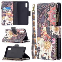 Totem Flower Elephant Binfen Color BF03 Retro Zipper Leather Wallet Phone Case for Samsung Galaxy A02