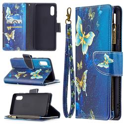 Golden Butterflies Binfen Color BF03 Retro Zipper Leather Wallet Phone Case for Samsung Galaxy A02