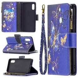 Purple Butterfly Binfen Color BF03 Retro Zipper Leather Wallet Phone Case for Samsung Galaxy A02