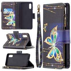 Golden Shining Butterfly Binfen Color BF03 Retro Zipper Leather Wallet Phone Case for Samsung Galaxy A02