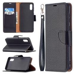 Classic Luxury Litchi Leather Phone Wallet Case for Samsung Galaxy A02 - Black