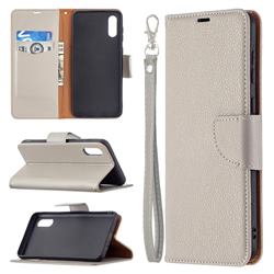 Classic Luxury Litchi Leather Phone Wallet Case for Samsung Galaxy A02 - Gray