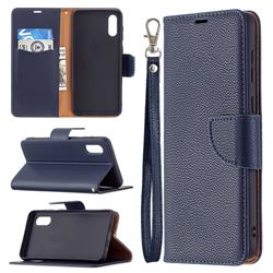 Classic Luxury Litchi Leather Phone Wallet Case for Samsung Galaxy A02 - Blue