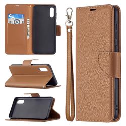 Classic Luxury Litchi Leather Phone Wallet Case for Samsung Galaxy A02 - Brown