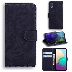 Intricate Embossing Tiger Face Leather Wallet Case for Samsung Galaxy A02 - Black