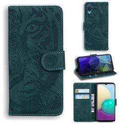 Intricate Embossing Tiger Face Leather Wallet Case for Samsung Galaxy A02 - Green