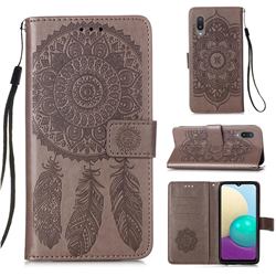 Embossing Dream Catcher Mandala Flower Leather Wallet Case for Samsung Galaxy A02 - Gray