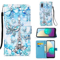 Tower Butterfly Matte Leather Wallet Phone Case for Samsung Galaxy A02