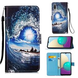 Waves and Sun Matte Leather Wallet Phone Case for Samsung Galaxy A02