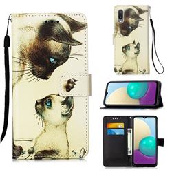 Cat Confrontation Matte Leather Wallet Phone Case for Samsung Galaxy A02