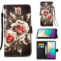 Black Rose Matte Leather Wallet Phone Case for Samsung Galaxy A02