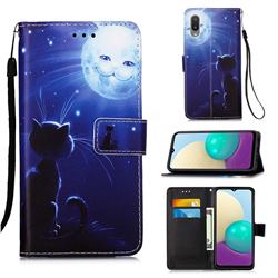Cat and Moon Matte Leather Wallet Phone Case for Samsung Galaxy A02