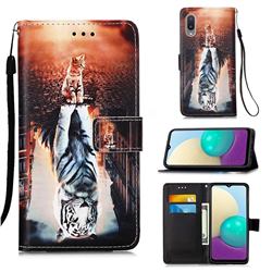 Cat and Tiger Matte Leather Wallet Phone Case for Samsung Galaxy A02