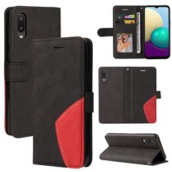 Luxury Two-color Stitching Leather Wallet Case Cover for Samsung Galaxy A02 - Black